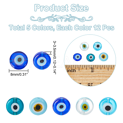 60pcs 5 colors Handmade Evil Eye Lampwork Beads LAMP-NB0001-87-1