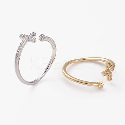 Brass Micro Pave Clear Cubic Zirconia Cuff Rings RJEW-C101-07-1