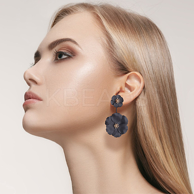 2 Pairs 2 Colors Alloy Double Flower Dangle Stud Earrings EJEW-AN0001-31-1