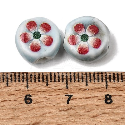 Flat Round Handmade Floral Porcelain Beads PR-CBA03B0-02A-1