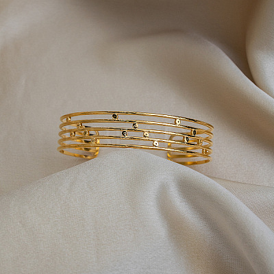 Vintage 304 Stainless Steel Layered Striped Open Cuff Bangles for Women XP3828-1
