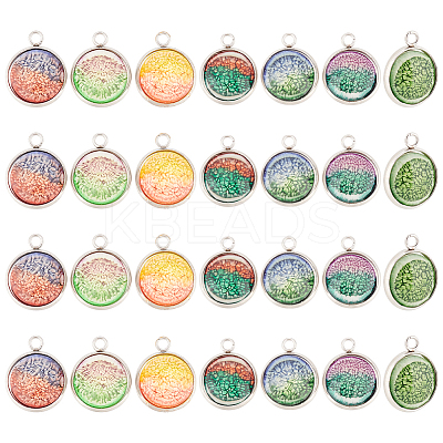 28Pcs 7 Colors Printed Opaque Resin Pendants RESI-AR0001-20-1