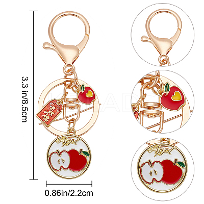 6Pcs 6 Style Fruit Alloy Enamel Pendant Keychain with Lucky Charm KEYC-DR0001-08-1