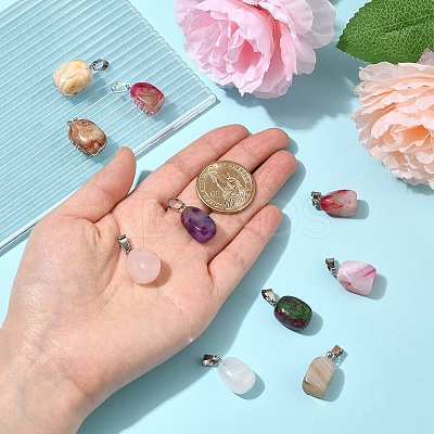 10Pcs Natural & Synthetic Mixed Gemstone Pendants G-YW0002-25-1