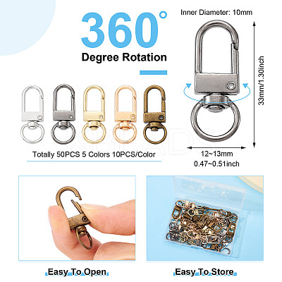 50Pcs 5 Colors Alloy Swivel Snap Hook Clasps FIND-TA0005-83-1