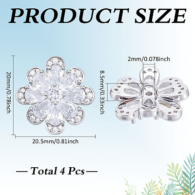 4Pcs 1-Hole Brass Pave Clear Cubic Zirconia Buttons BUTT-MA0001-15B-P-1