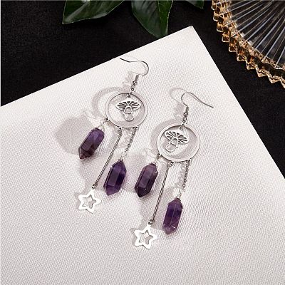 Natural Amethyst Bullet Chandelier Earrings EJEW-SW00017-01-1