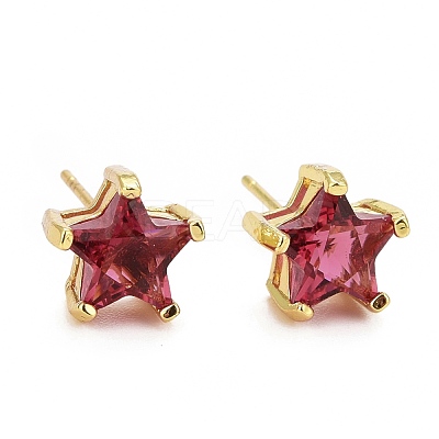 Cubic Zirconia Star Stud Earrings EJEW-G288-20G-1