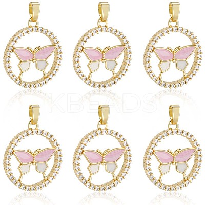 6Pcs Brass Micro Pave Cubic Zirconia Enamel Pendants KK-BBC0020-66-1