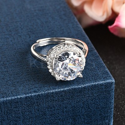 Adjustable 925 Sterling Silver Micro Pave Cubic Zirconia Cuff Rings for Women RJEW-F183-01B-01-1