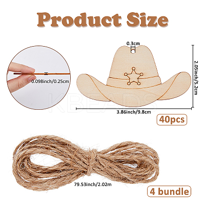 40Pcs Unfinished Wood Cowboy Hat Pendants WOOD-FH0002-45-1