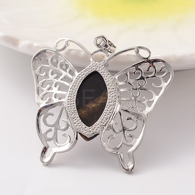 Butterfly Platinum Tone Brass Natural Tiger Eye Pendants G-M288-04-1