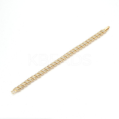 Brass Micro Pave Clear Cubic Zirconia Leaf Link Chain Bracelets for Women ZIRC-T016-08G-1