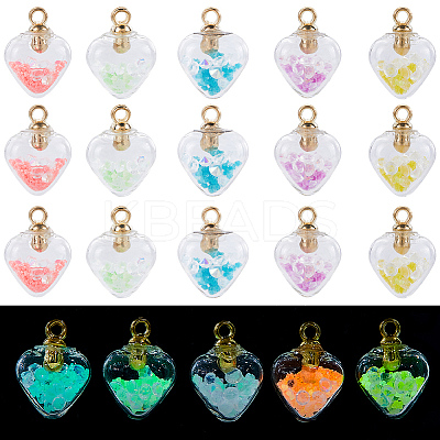 50Pcs 5 Colors Glow in the Dark Luminous Glass Pendants GLAA-SC0001-79-1