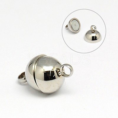 Tarnish Resistant Round 304 Stainless Steel Magnetic Clasps with Loops STAS-N014-01-5.5mm-1