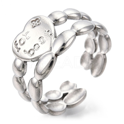 Non-Tarnish 304 Stainless Steel Heart Cuff Rings RJEW-N038-117P-1