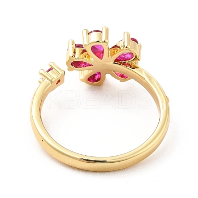 Cerise Cubic Zirconia Flower Open Cuff Ring KK-K270-06G-1