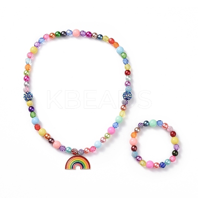 Rainbow Theme Bracelets & Necklaces Sets for Kids SJEW-JS01266-1