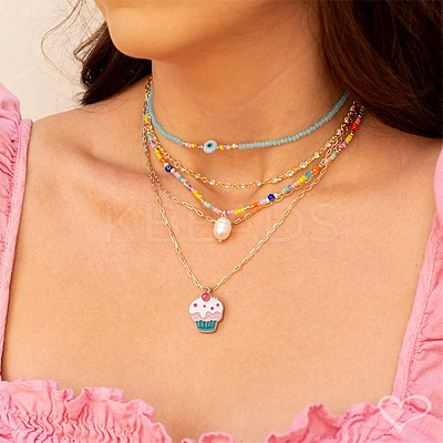 64Pcs 16 Style Light Gold Alloy Enamel Pendants ENAM-FW0001-06-1