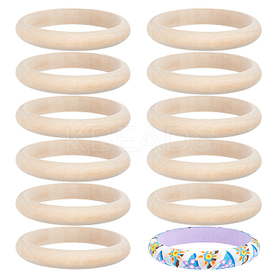 12Pcs Unfinished Wood Bangles BJEW-AR0001-07-1
