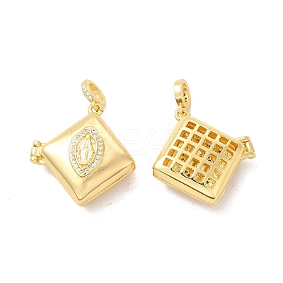Eco-Friendly Rack Plating Brass Micro Pave Clear Cubic Zirconia Locket Pendants KK-F850-01G-1