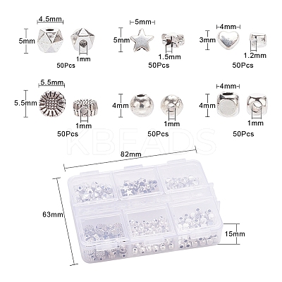 300Pcs 6 Style Tibetan Style Alloy Spacer Beads TIBE-YW0001-24-1