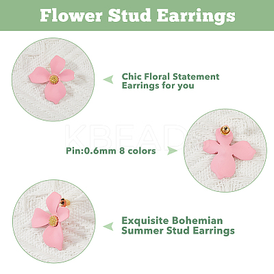 8 Pairs 8 Colors Steel Flower Stud Earrings Set with Alloy Pins for Women EJEW-FI0001-58-1