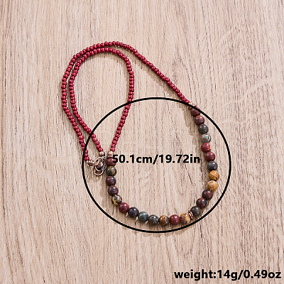 Round Synthetic Turquoise & Glass Seed Beaded Necklaces fow Men FS-WGBCB06-01-1
