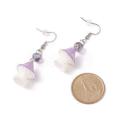 Resin Mushroom with Glass Dangle Earrings EJEW-JE04995-1