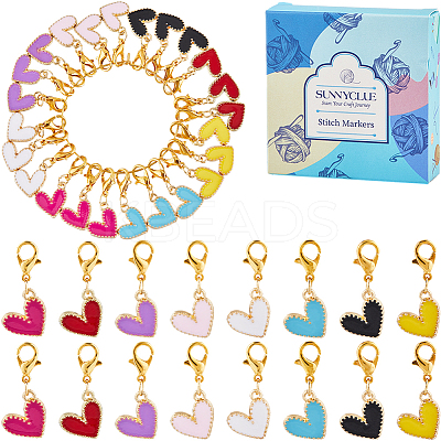 24Pcs 8 Colors Heart Alloy Enamel Pendant Locking Stitch Markers HJEW-SC00035-1