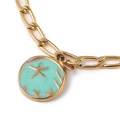 Ion Plating(IP) Enamel Starfish Charm Bracelet with Curb Chains BJEW-G669-26G-1