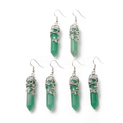 Natural Green Aventurine Bullet with Flower Dangle Earrings EJEW-G300-02P-07-1