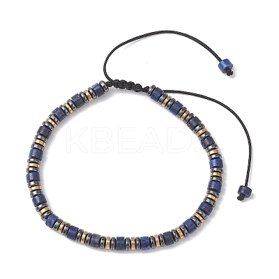 Natural Lapis Lazuli & Synthetic Hematite Disc Bead Braided Bead Bracelets for Women Men BJEW-JB13330-1
