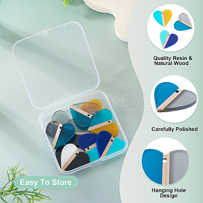 10Pcs 5 Colors Opaque & Transparent Resin & Wood Pendants RESI-TA0004-59-1