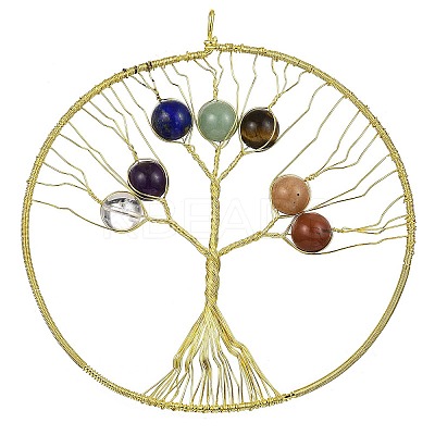 Rack Plating Copper Wired Natural Quartz Crystal & Amethyst & Lapis Lauli & Green Aventurine & Red Aventurine & Red Jasper & Tiger Eye Chakra Big Pendants G-P552-02G-1