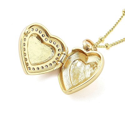 Brass Micro Pave Clear Cubic Zirconia Satellite Chain Locket Pendant Necklaces for Women LS-NJEW-M009-03G-C-1