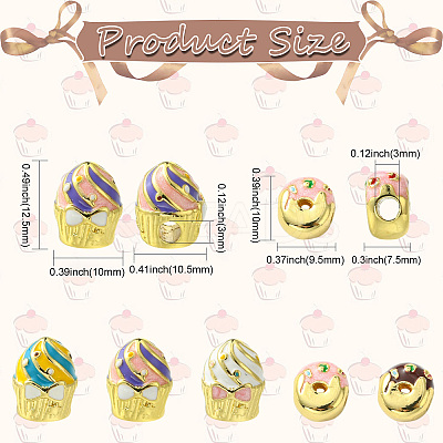 5Pcs 5 Styles Donut & Cake Rack Plating Brass Enamel Beads KK-CJ0002-83-1