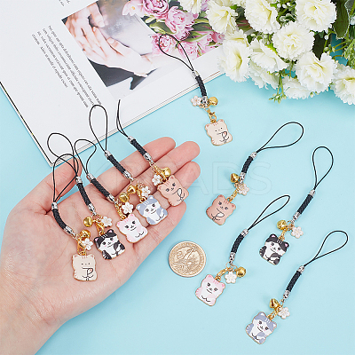 Cat & Flower Alloy Enamel Pendant Decoraions HJEW-AB00717-1