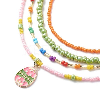 4Pcs 4 Style Glass Seed Imitatin Pearl Beaded Necklaces Set NJEW-JN04012-1