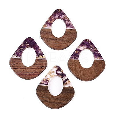 Transparent Resin and Walnut Wood Pendants RESI-T057-07H-1