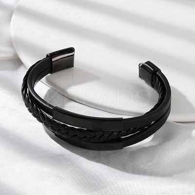 Ion Plating(IP) Braided Microfiber Leather Multi-strand Bracelets for Men BJEW-Z081-02EB-1