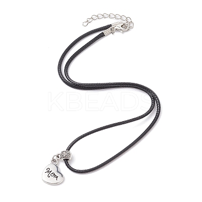 Heart with Word Mom Alloy Pendant Necklace with Imitation Leather Cords NJEW-JN04494-1