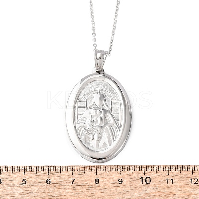 304 Stainless Steel Oval with Virgin Mary Pendant Necklaces for Women NJEW-B149-01P-1