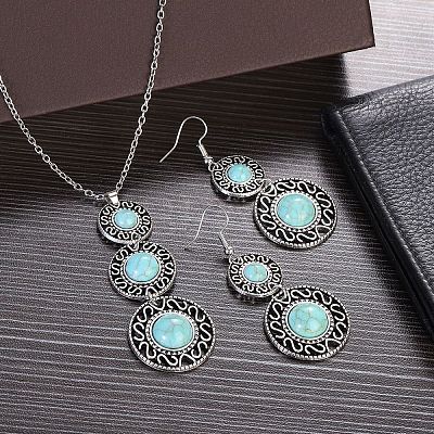 Bohemian Style Alloy & Synthetic Turquoise Pendant Necklaces & Dangle Earrings Sets WG43411-08-1