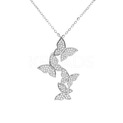 Brass Micro Pave Clear Cubic Zirconia 4 Butterfly Pendant Necklaces for Women FS-WG1F8BB-01-1