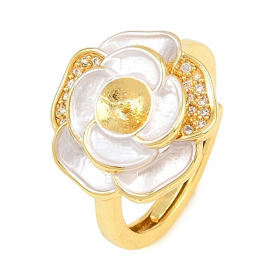 Flower Brass Micro Pave Cubic Zirconia & Enamel Cuff Ring Settings KK-CBAC351-06G-05-1