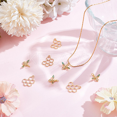 8Pcs 2 Styles Brass Pendants & Brass Micro Pave Cubic Zirconia Pendants KK-AR0003-70-1