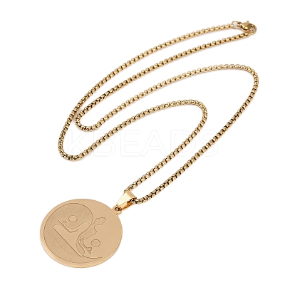 201 Stainless Steel Flat Round Buddhist Meditation Yoga Pendant Necklaces LS-NJEW-K283-33G-1