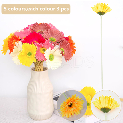 15Pcs 5 Colors Cloth & Flocking Artificial Chrysanthemum Flower FIND-WR0001-79-1