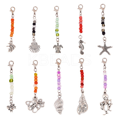 10Pcs 10 Styles Ocean Theme Alloy Pendant Decoration HJEW-TAC0066-1